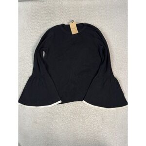 NWT Halogen Flared Relaxed Knit Pullover Sweater Black Cotton Blend Size 1